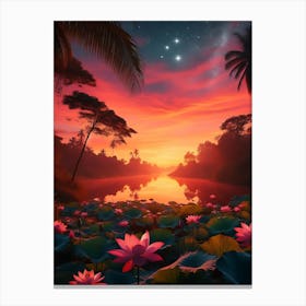 Beautiful Lotus Lake Landscape 9 Canvas Print