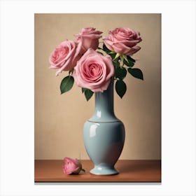 A Vase Of Pink Roses 49 Canvas Print