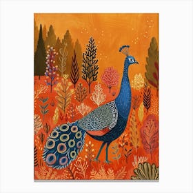 Folky Peacock In The Garden With Patterns 1 Canvas Print