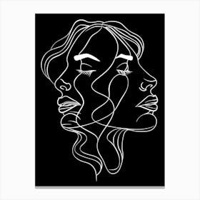 Abstract Women Faces In Line Black And White 2 Canvas Print