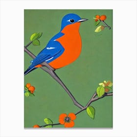 Bluebird Midcentury Illustration Bird Canvas Print