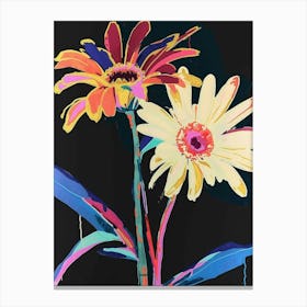 Neon Flowers On Black Gerbera Daisy 2 Canvas Print