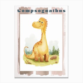 Cute Cartoon Compsognathus Watercolour 1 Poster Canvas Print