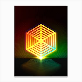 Neon Geometric Glyph in Watermelon Green and Red on Black n.0352 Canvas Print