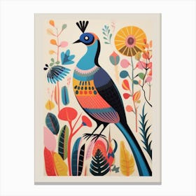 Colourful Scandi Bird Pheasant 6 Canvas Print