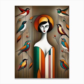 Lady With Birds Canvas Print