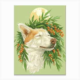 Dog With Berries Canvas Print