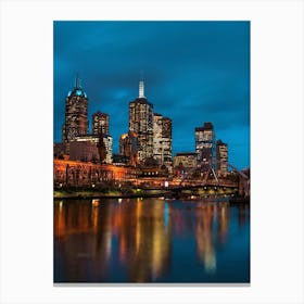 Melbourne City Skyline At Night Canvas Print