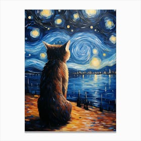 A Starry Night And Cat Print Fusion Print Canvas Print