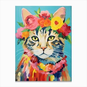 Manx Cat With A Flower Crown Painting Matisse Style 1 Canvas Print