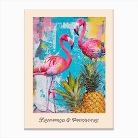 Flamingo & Pineapple Vintage Poster 3 Canvas Print