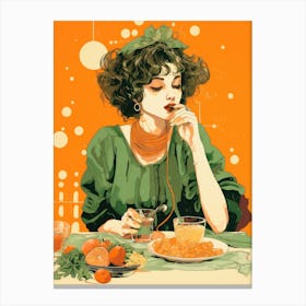 Girl Eating Pasta Canvas Print