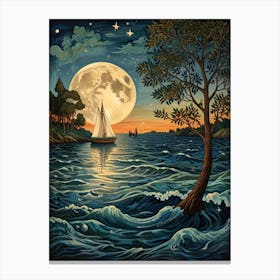 William Morris Moonlight Sailboat Canvas Print