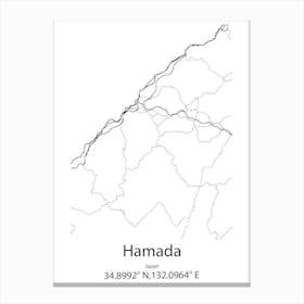 Hamada,Japan Minimalist Map Canvas Print