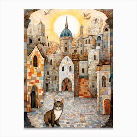 Mosaic Cat On Medieval Street Canvas Print