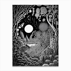 Garden Of Cosmic Speculation, 1, United Kingdom Linocut Black And White Vintage Canvas Print