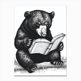 Malayan Sun Bear Reading Ink Illustration 2 Canvas Print