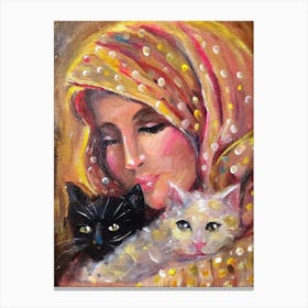 Woman With Cats Stampe su tela