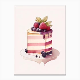 Triple Berry Cake Dessert Retro Minimal Flower Canvas Print
