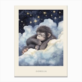 Baby Gorilla 2 Sleeping In The Clouds Nursery Poster Canvas Print