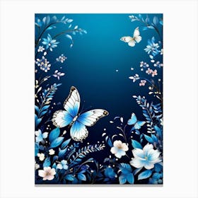 Blue Flowers And Butterflies Canvas Print