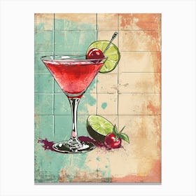 Cherry Lime Margarita Vintage Illustration 2 Canvas Print