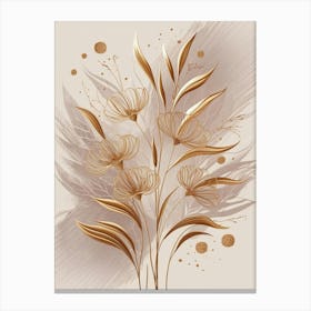 Gold Flowers On A Beige Background Canvas Print