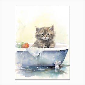 Selkirk Cat In Bathtub Botanical Bathroom 1 Canvas Print