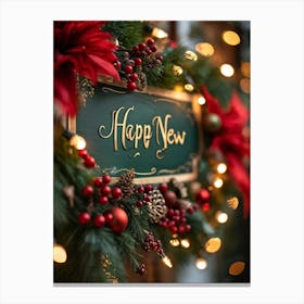 Banner Adorned With Festive Embellishments Swirling Calligraphic Happy New Year Inscription Cent Canvas Print