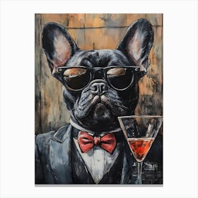 Whimsical Frenchies At The Bar 10 Canvas Print