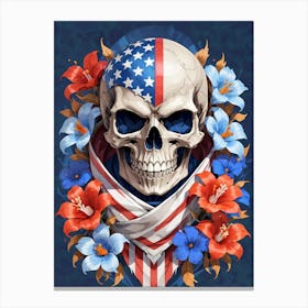 American Flag Floral Face Evil Death Skull (60) Canvas Print