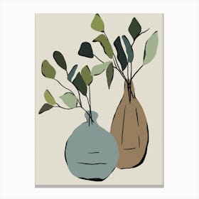 Two Vases With Leaves Canvas Print