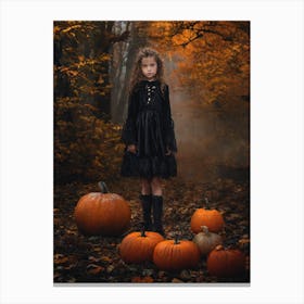 Little Girl In A Black Dress Canvas Print