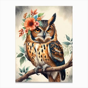 Owl With Flowers 2 Canvas Print