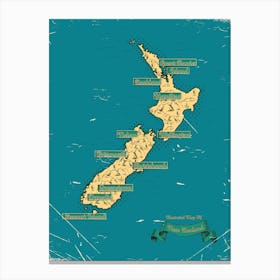 Vintage New Zealand Map Canvas Print