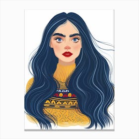 Illustration Of A Girl With Blue Hair Canvas Print