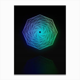 Neon Blue and Green Abstract Geometric Glyph on Black n.0375 Canvas Print