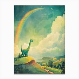 Dinosaur Chasing The Rainbow Storybook Painting Canvas Print