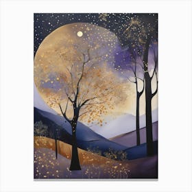 Cosmic Fall Night،
An ethereal boho painting that captures the beauty of a fall night sky. The background is a deep navy, speckled with tiny stars, while the foreground features silhouettes of autumn trees in shades of charcoal and dark olive. The moon is painted in a glowing silver, surrounded by soft wisps of mist in pale gold and lavender.
.11 Canvas Print