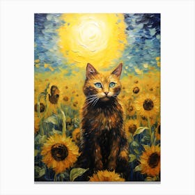 Cat Sunflowers Wall Art 2 Canvas Print