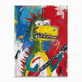 Dinosaur Playing Guitar Scribble Paint Splash 4 Canvas Print