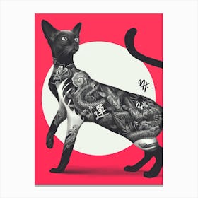 Japanese Cat Tattoo Red Canvas Print