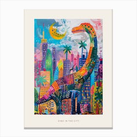 Colourful Cityscape Pattern Dinosaur Poster Canvas Print