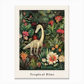 Dinosaur In Tropical Flowers Painting 2 Poster Canvas Print