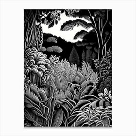 Wellington Botanic Garden, 1, New Zealand Linocut Black And White Vintage Canvas Print