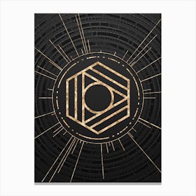 Geometric Glyph Symbol in Gold with Radial Array Lines on Dark Gray n.0254 Canvas Print