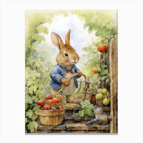Bunny Gardening Rabbit Prints Watercolour 4 Canvas Print