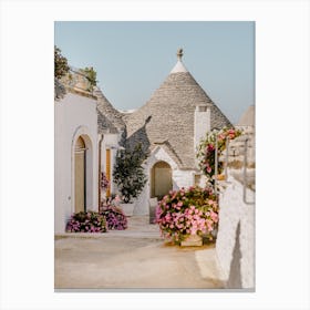 Trulli Houses with purple flowers in Alberobello, Puglia, Italy | Architecture and travel photography 1 Canvas Print