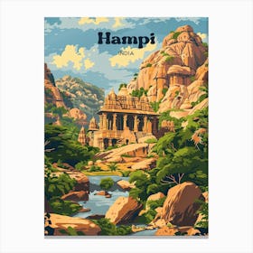 Hampi India Lost City Travel Illustration Canvas Print