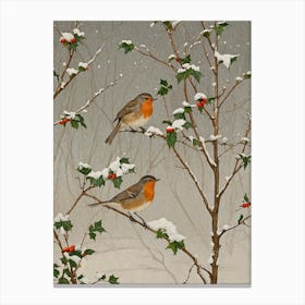 Robins In The Snow no1 Canvas Print